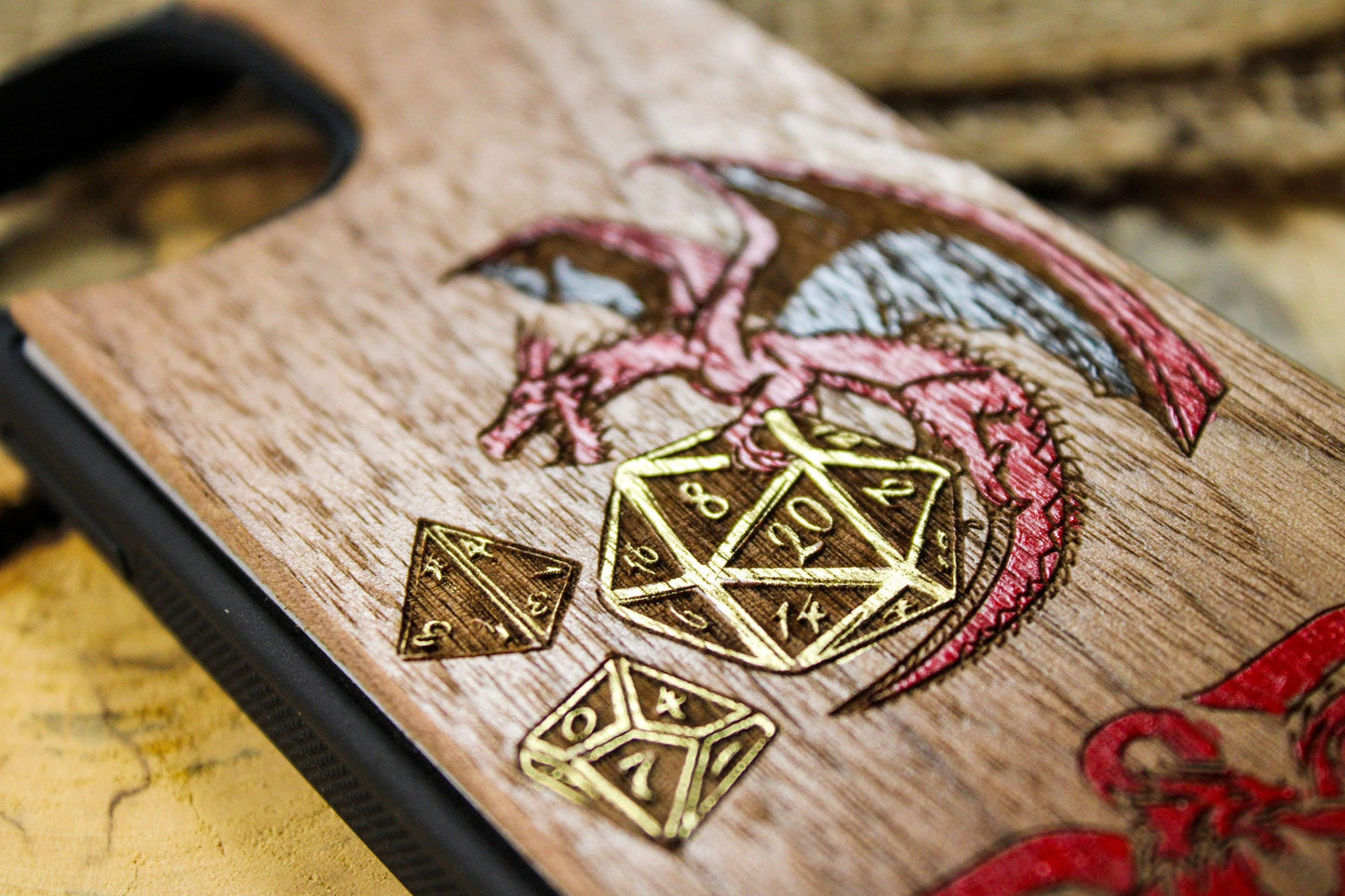 Dnd dragon on the golden dice  Wood Phone Case