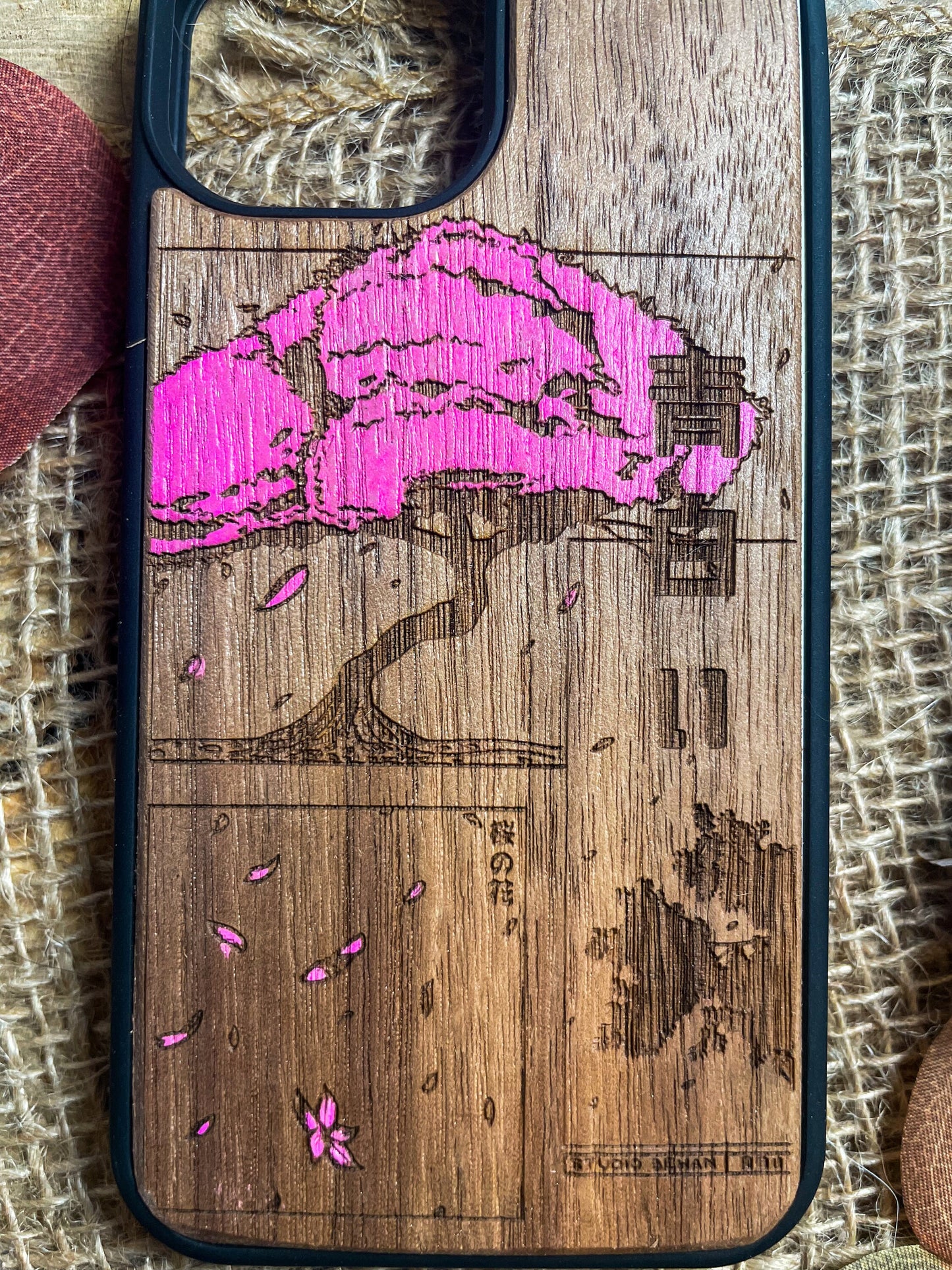 Hand-Painted Japanese Sakura Tree Wood Phone Case