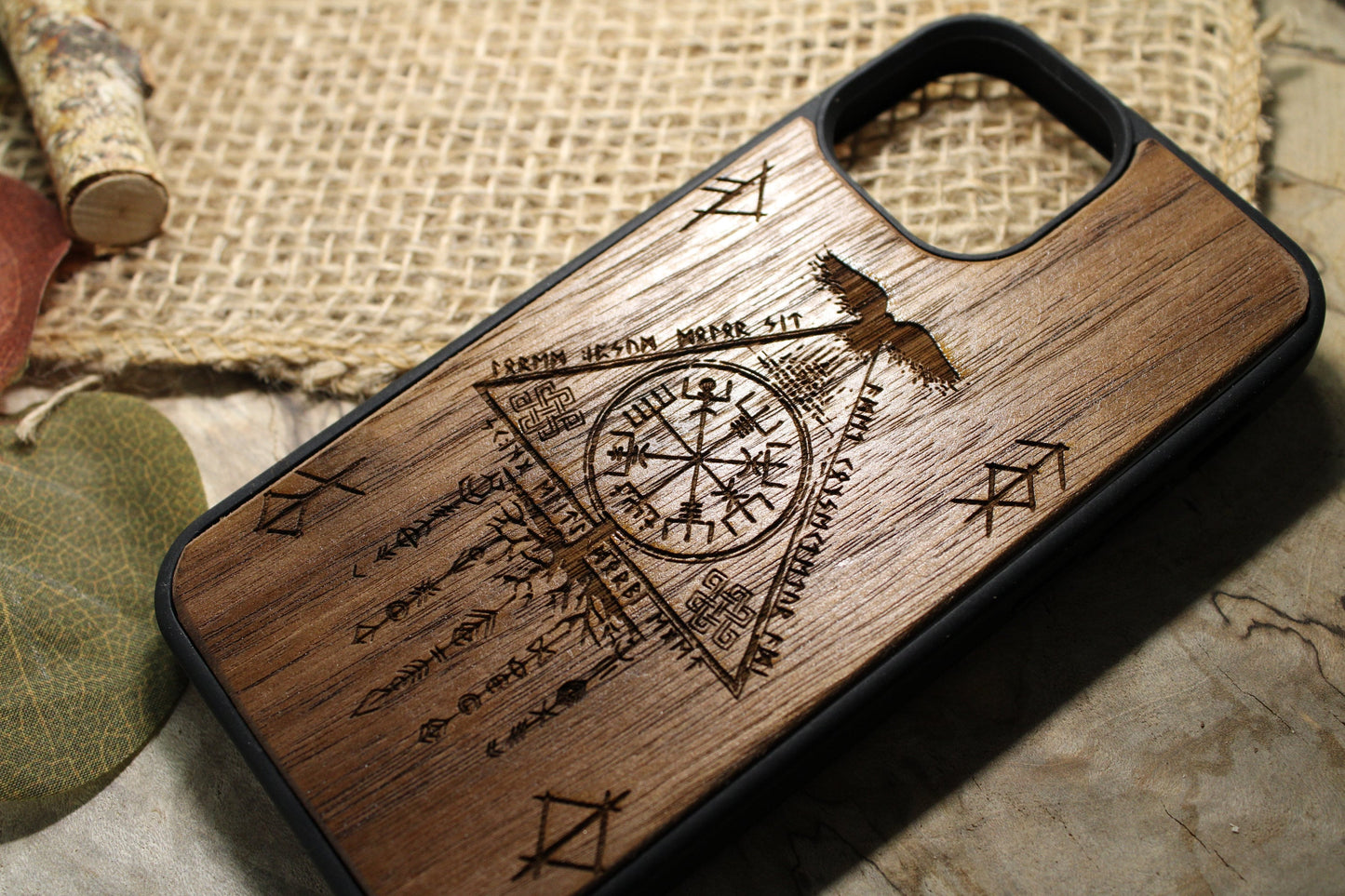 Viking Vegvisir Crow Wood Phone Case