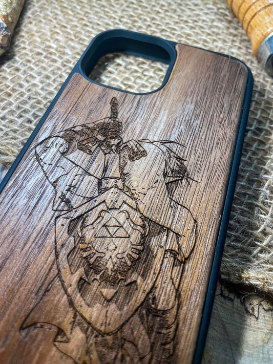 legend of zelda phone case of wood link and shield