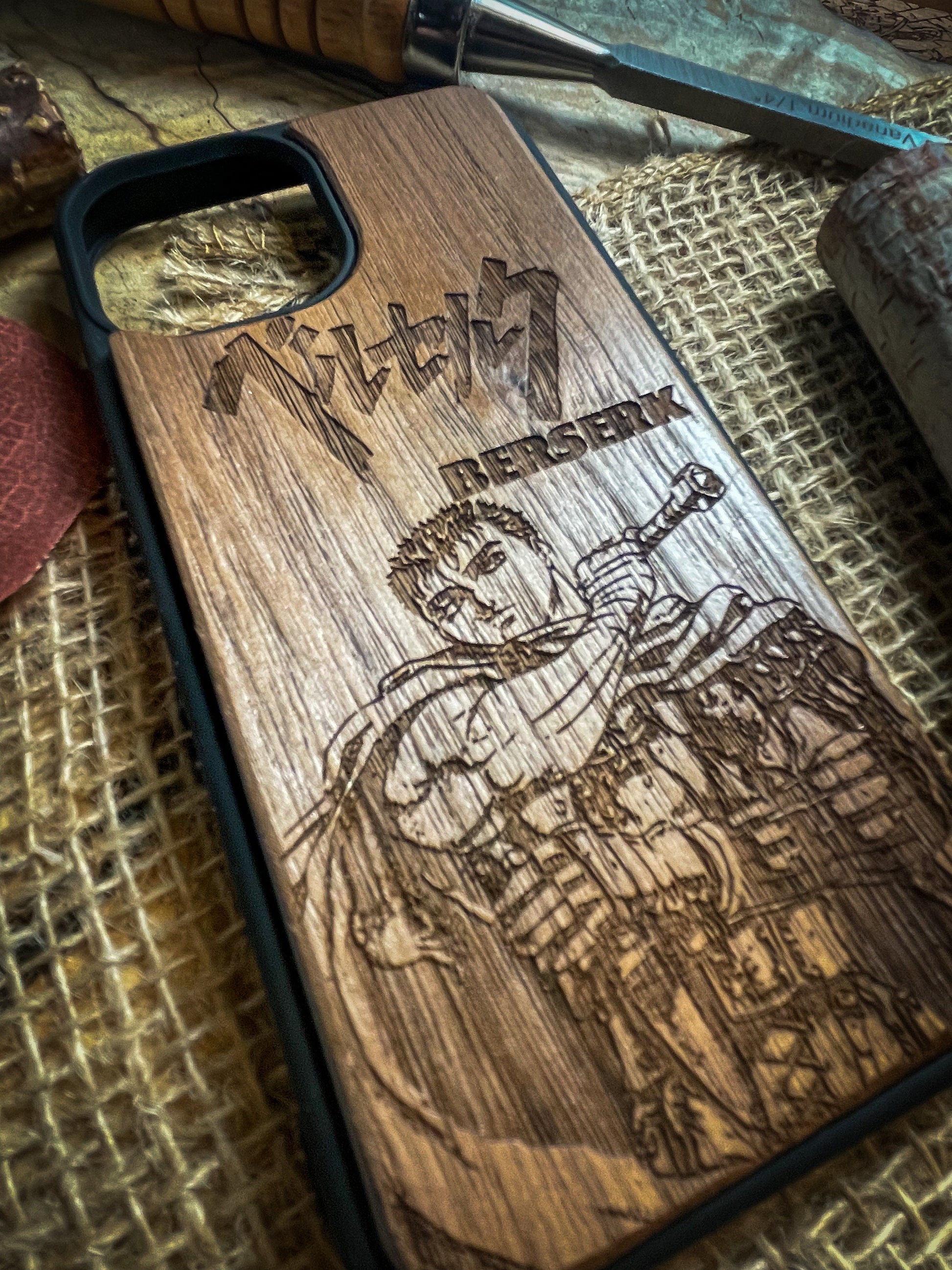 a wooden case with a picture of a man on it