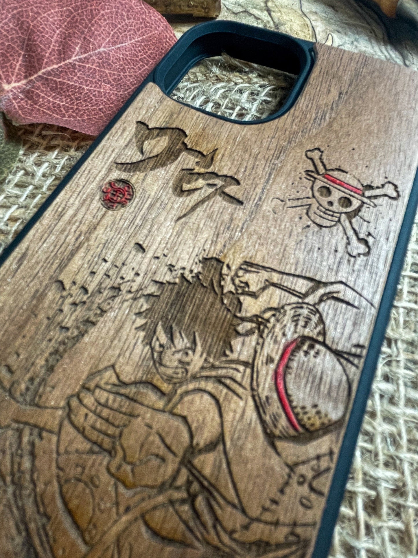 a wooden phone case with a picture of a man riding a horse