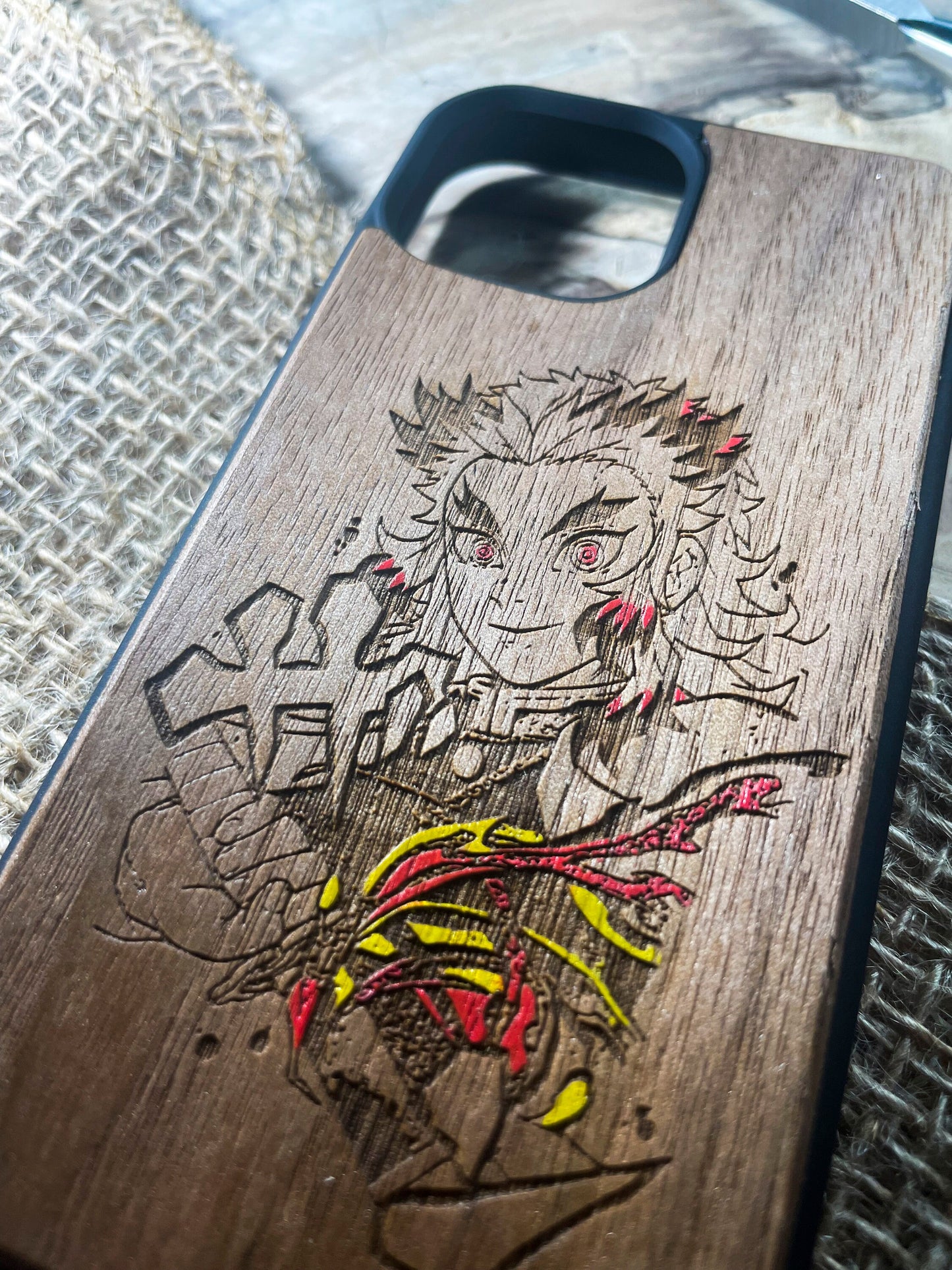 a wooden case with a drawing on it