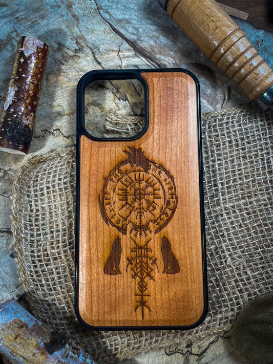 Viking Vegvisir Wolf Fenrir Wood phone case