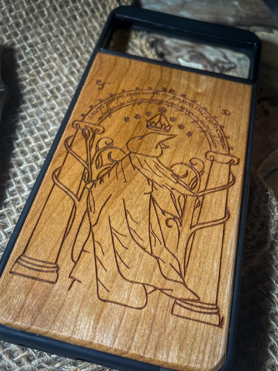 a wooden phone case with a picture of a woman