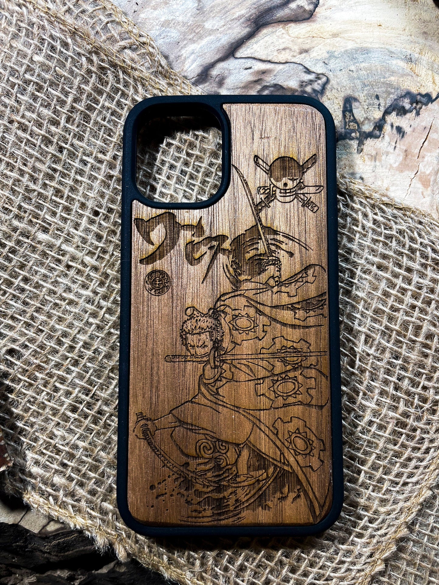 a wooden case with a picture of a pirate on it