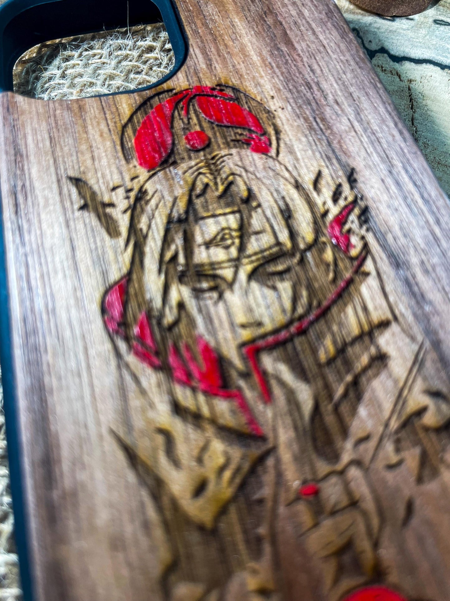 a close up of a wooden object on a table