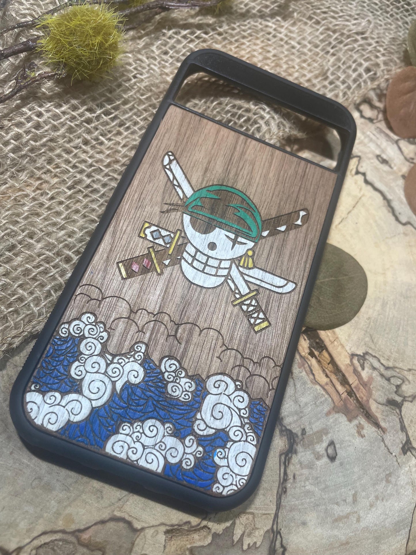 Japanese anime  handpainted wood phone case SHOP APP