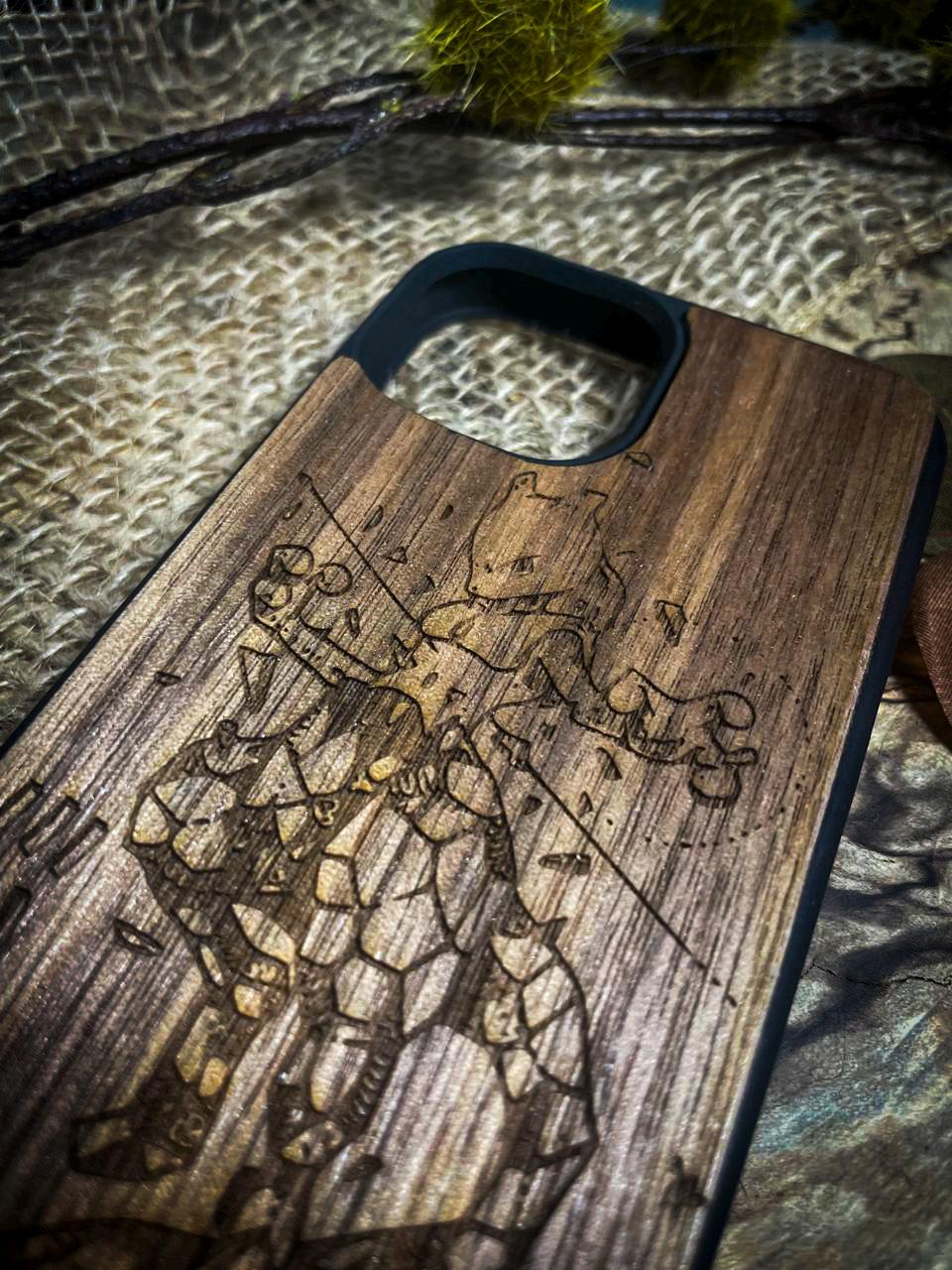 a wooden case with a drawing on it