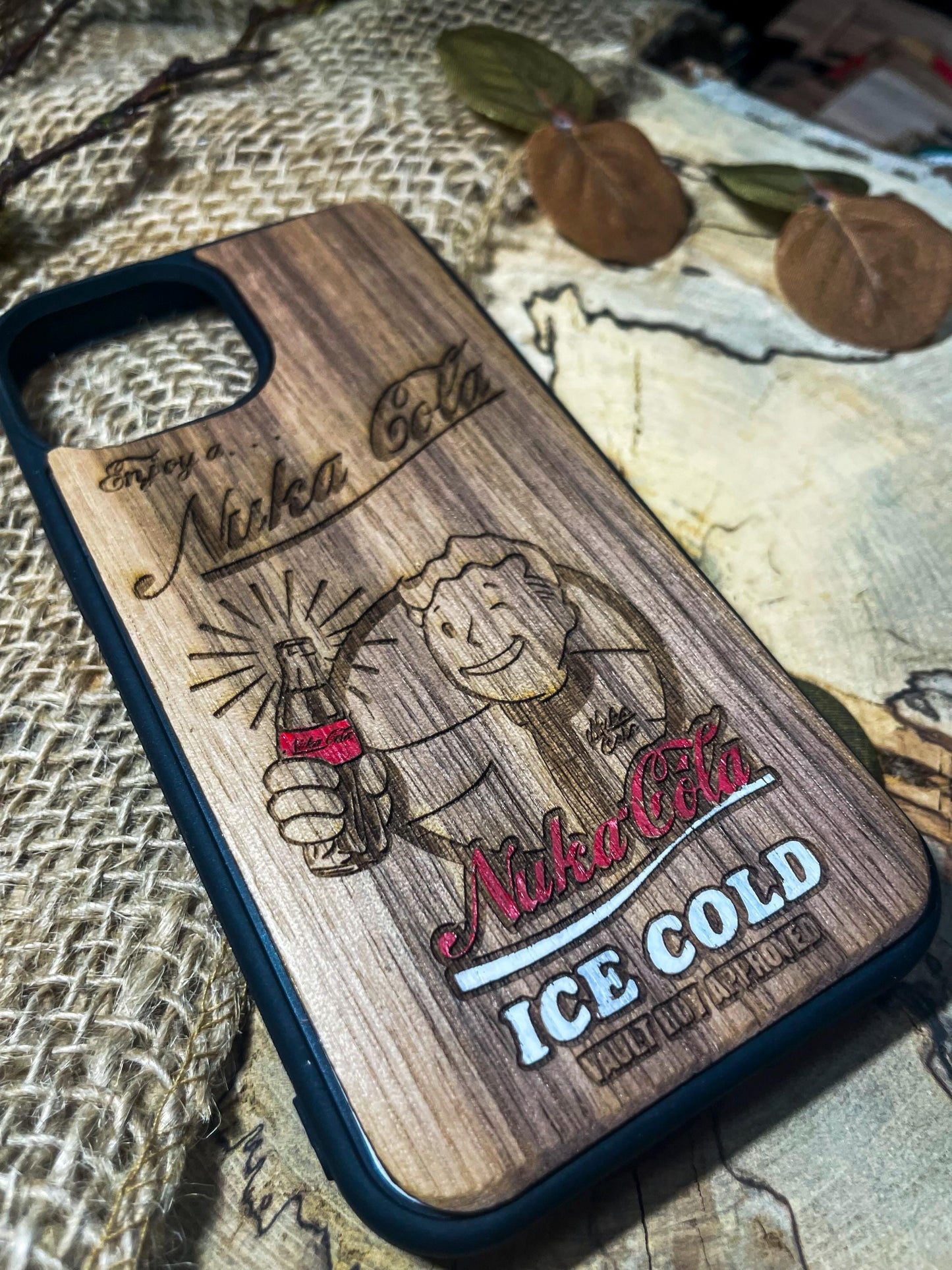 a wooden phone case with a picture of a man on it