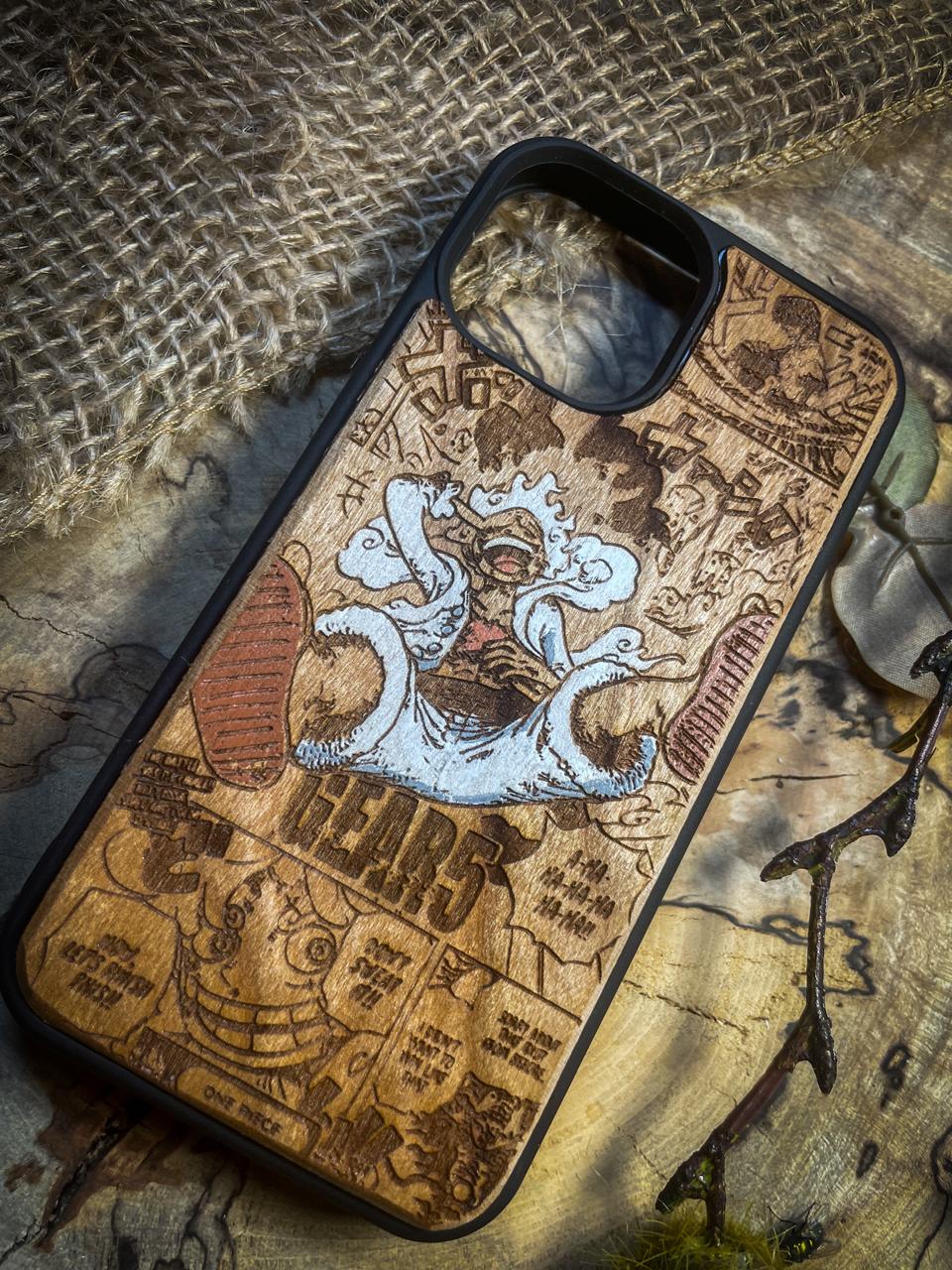 a wooden phone case with a picture of a man on it