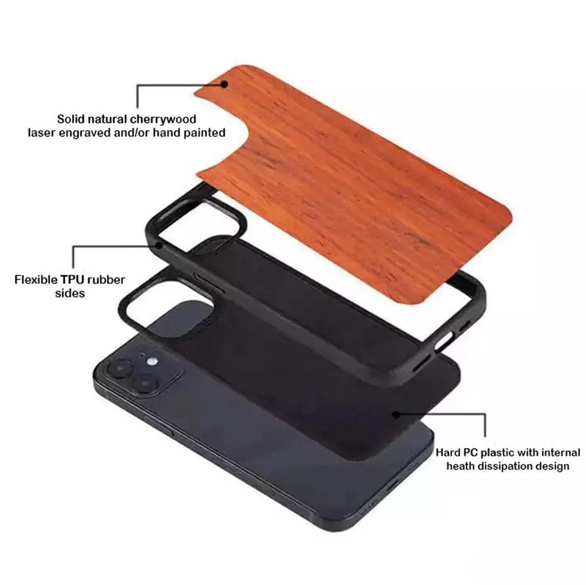 a cell phone case with a wooden back and sides