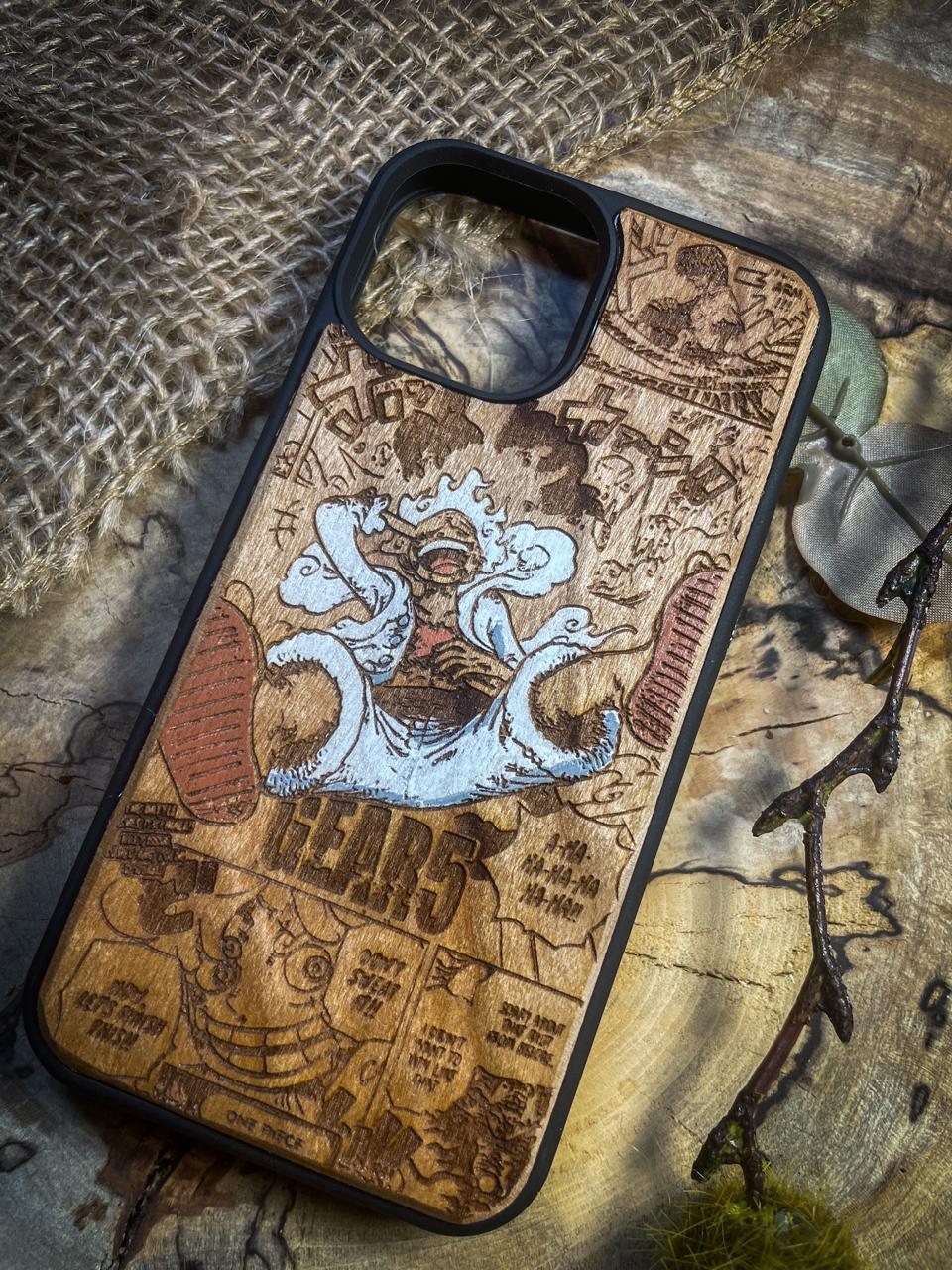 a wooden phone case with a picture of an octopus on it