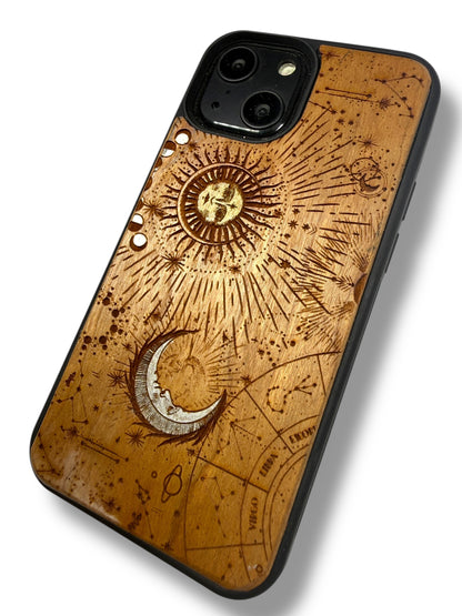 Moon and Sun wood phone case