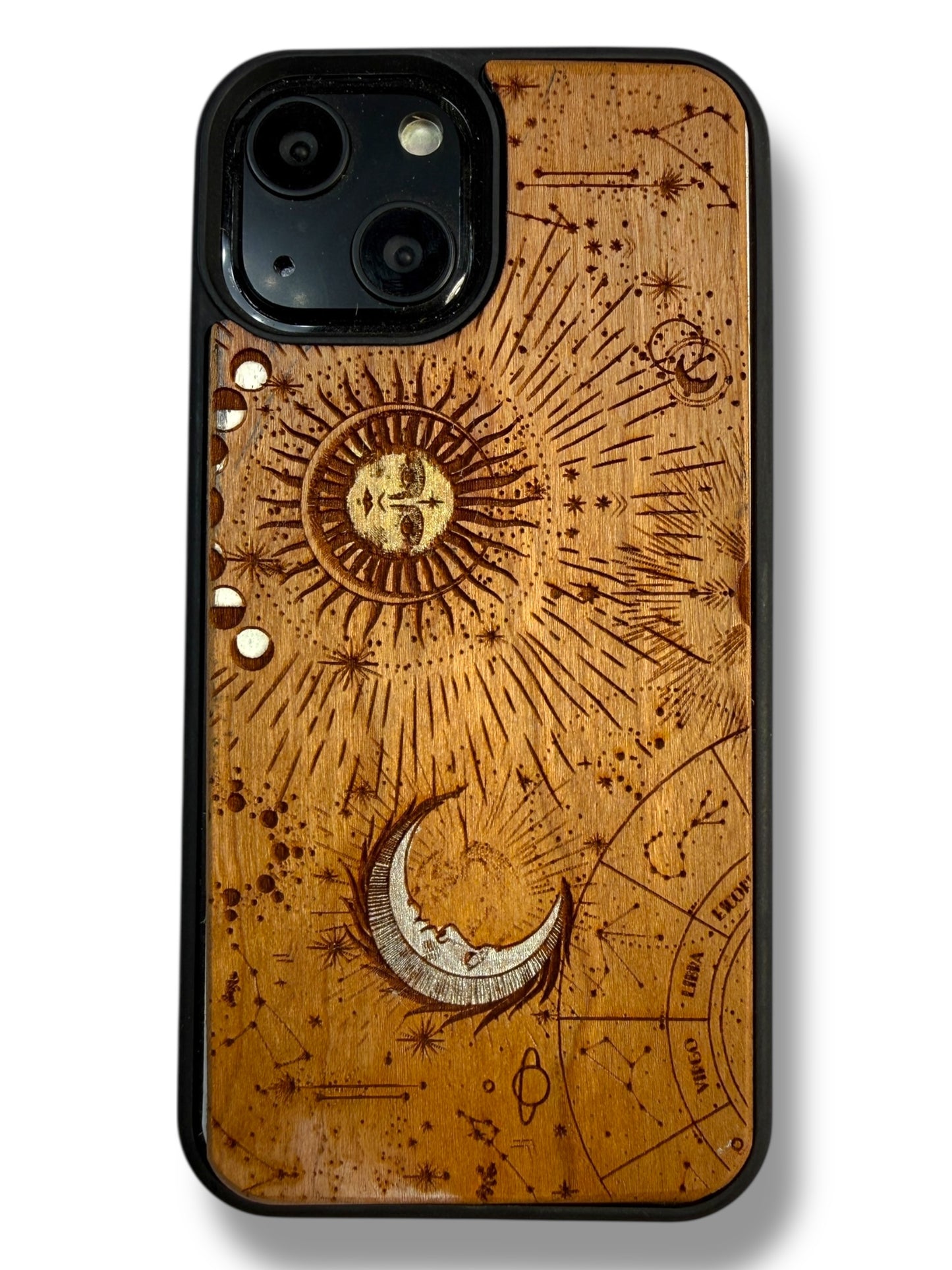 Moon and Sun wood phone case